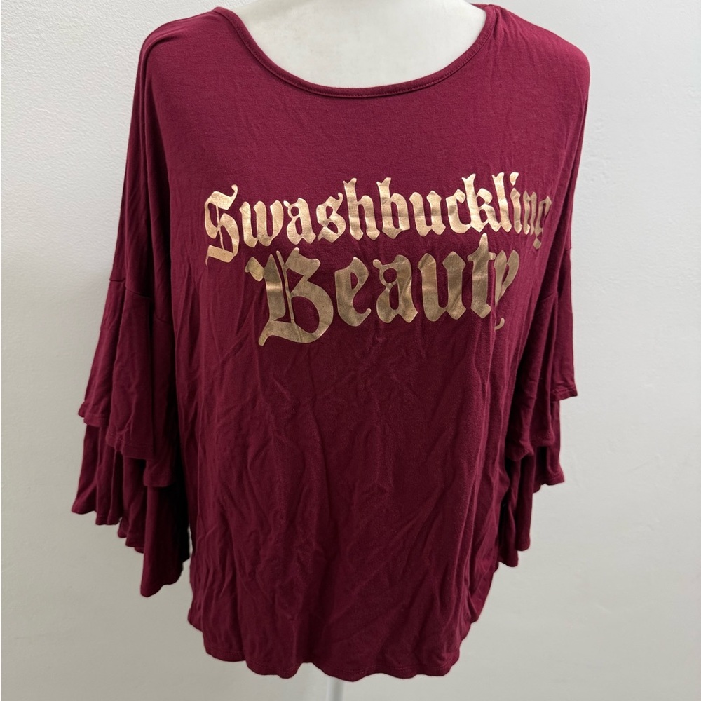 Paradies & Company Swashbuckling Beauty Pirates Bell Sleeve Burgundy Top Size M
